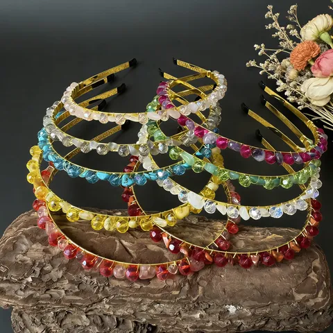 Handgefertigter Naturkristall Bruchstein Wassertropfen Glasperlen Haarreif Für Damen Hochzeit Braut Böhmisch Gold Legierung Haarreif