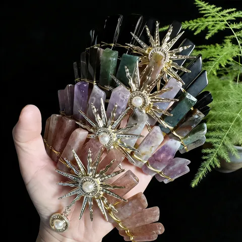 Sun Goddess Natural Crystal Crown Headband Baroque Handmade Hair Accessories For Women Photography Prop Gift