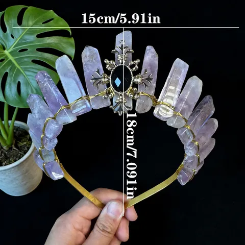 Cerchietto Gotico Vintage Tiara Corona di Cristallo Naturale Quarzo Girasole Fatto a Mano Barocco Dea Accessori Capelli Donna Fotografia Festa