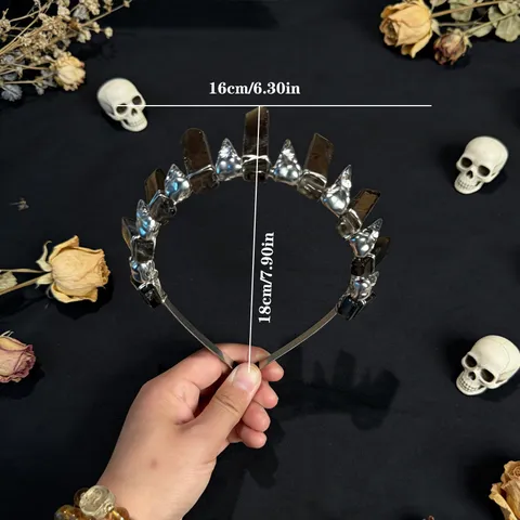 Gothic Dark Natural Crystal Crown Headband Vintage Alloy Skull Crow Headwear For Women Halloween Costume Accessory