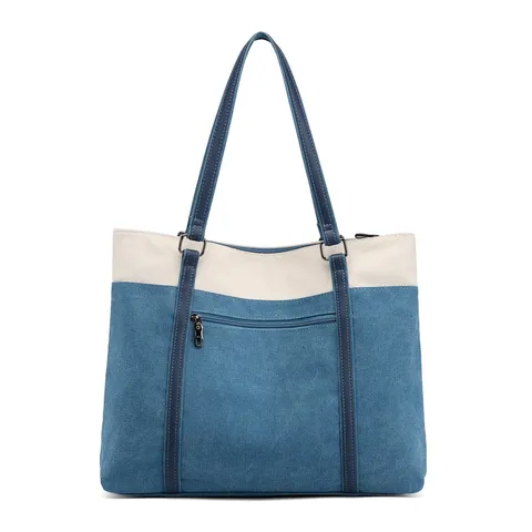 Borsa Tote in Tela da Donna Casual Grande Capacità Borsa a Tracolla Tinta Unita Cerniera Borsa da Lavoro