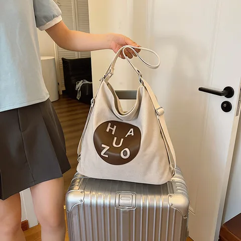 Sac Cabas en Toile pour Femmes Grande Capacité Sac à Bandoulière Décontracté Sac à Main de Voyage Avec Patchwork de Lettres