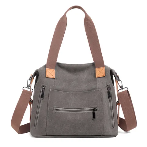 Borsa Tote in Tela Casual Grande Capacità Retro Vintage Donna Borsa a Tracolla Tasche Multiple Borsa a Mano