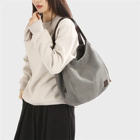 Borsa Tote Casual in Tela da Donna Grande Capacità Borsa a Tracolla Multi-Tasca Hobo Elegante per Uso Quotidiano