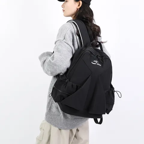 Zaino Casual Versatile Plissettato in Tela di Nylon Stile Giapponese Coreano con Coulisse Harajuku Grande Capacità Borsa Scolastica per Studenti