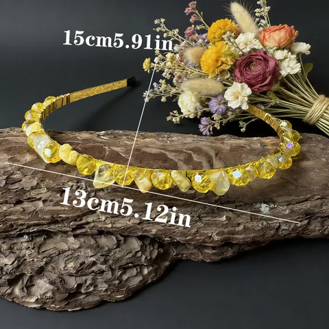 Handgefertigter Naturkristall Bruchstein Wassertropfen Glasperlen Haarreif Für Damen Hochzeit Braut Böhmisch Gold Legierung Haarreif