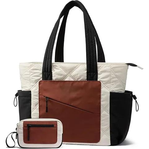 Large Capacity Puffer Tote Bag Women Quilted Down Handbag Lightweight Casual Travel Shoulder Bag With Small Pouch