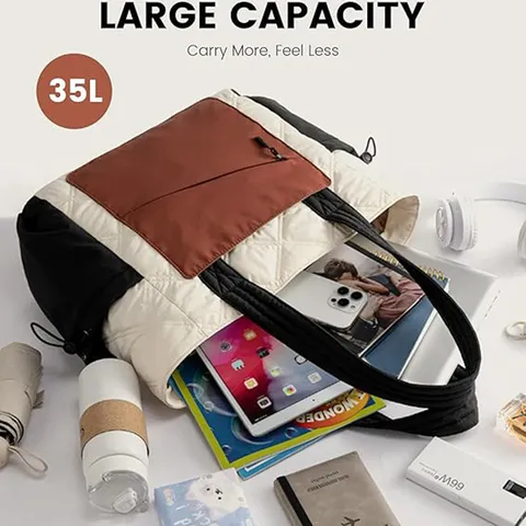 Large Capacity Puffer Tote Bag Women Quilted Down Handbag Lightweight Casual Travel Shoulder Bag With Small Pouch