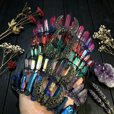 Serre-Tête Gothique Lune En Cristal Couronne Ajourée Accessoires Cheveux Tiare Sorcière Coiffure Pour Accessoire Photo Bijoux Femme