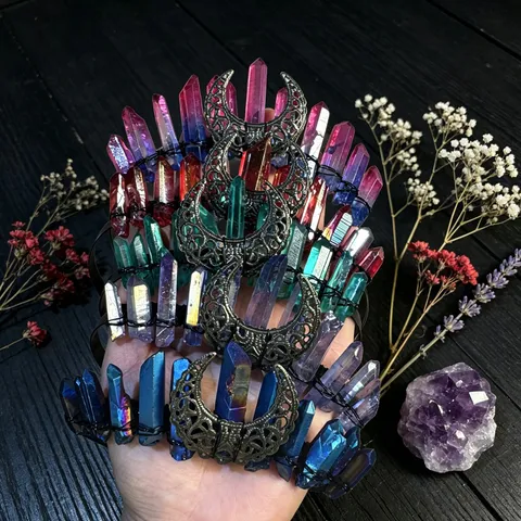Serre-Tête Gothique Lune En Cristal Couronne Ajourée Accessoires Cheveux Tiare Sorcière Coiffure Pour Accessoire Photo Bijoux Femme