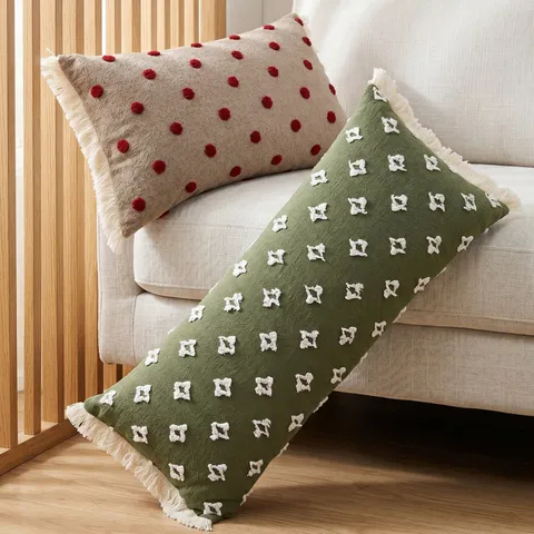 Vintage Tassel Embroidered Polka Dot Geometric Long Lumbar Pillow Cover Decorative Sofa Bed Headboard Polyester