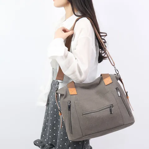 Borsa Tote in Tela Casual Grande Capacità Retro Vintage Donna Borsa a Tracolla Tasche Multiple Borsa a Mano