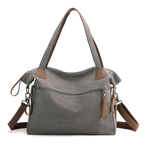 Borsa Tote in Tela da Donna Retro Blocco Colore Grande Capacità Borsa a Tracolla Casual Borsa a Mano Quotidiana