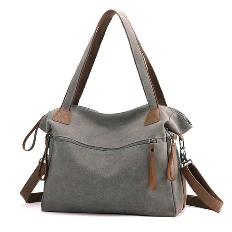 Borsa Tote in Tela da Donna Retro Blocco Colore Grande Capacità Borsa a Tracolla Casual Borsa a Mano Quotidiana