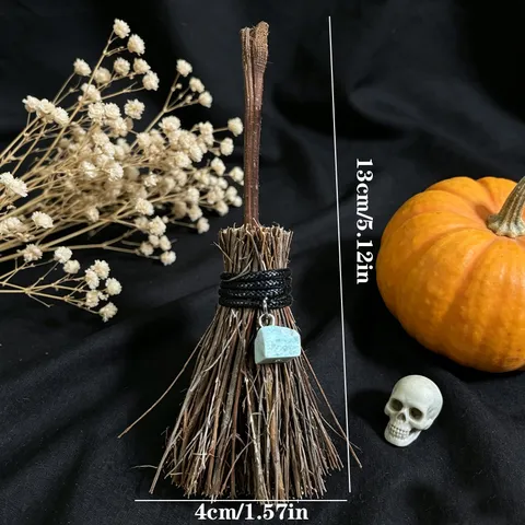 Ornements Miniatures de Balai de Sorcière Faits à la Main Avec Pendentif en Cristal Naturel pour Décoration d'Halloween et Noël