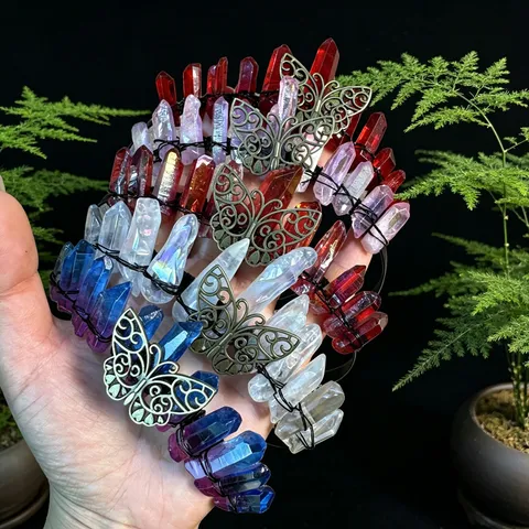 Handmade Natural Stone Butterfly Crown Headband For Women Retro Fairy Crystal Stone Hair Hoop Wedding Party Photo Props Headpiece