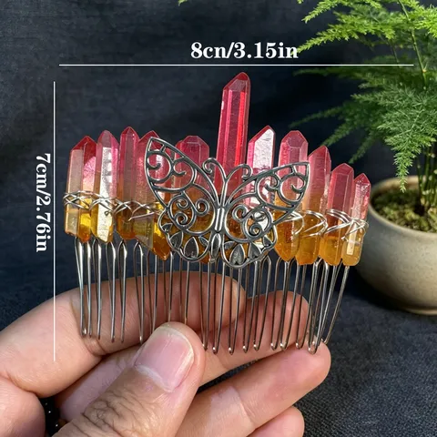 Handmade Natural Crystal Hair Comb Vintage Alloy Butterfly Hair Clips Western Decorative Headpiece Accessories For Women Hair Jewelry