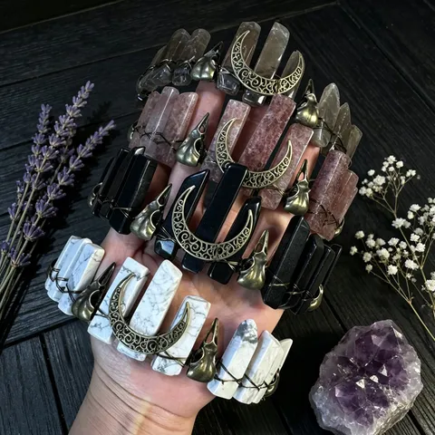 Natürlicher Kristall Krone Stirnband Mond Krähe Schädel Gothic Dunkel Mystisch Fotografie Requisite Damen Schmuck Zubehör Handgemacht