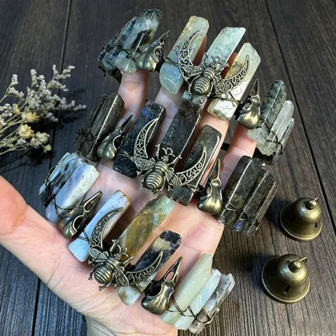 Gothic Vintage Naturkristall Krone Stirnband Mit Krähenschädel Biene Mond Zubehör Handgefertigte Quarz Haarreifen Für Damen Fotografie Requisiten