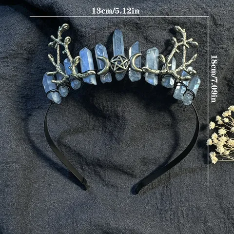Natural Crystal Crown Headband Gothic Branch Moon Star Tiara Photography Props For Women Retro Dark Style Hair Accessories
