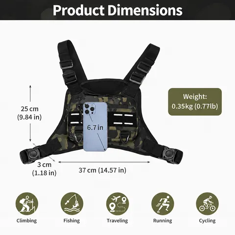 Men's Tactical Chest Bag Oxford Cloth Multi-Function Training Vest Bag Sports Fitness Bag Outdoor Travel Backpack