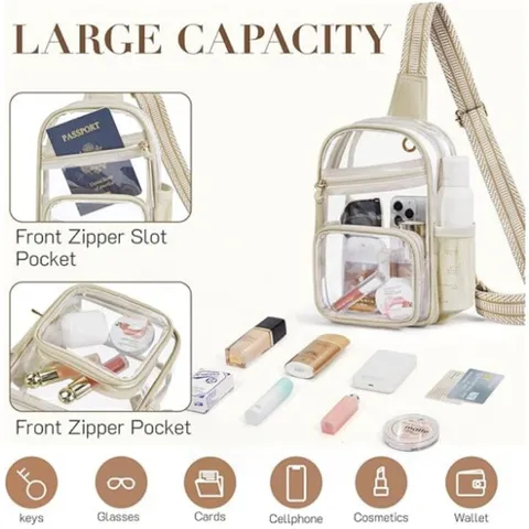 Transparent PVC Chest Bag Clear Crossbody Bag Waist Fanny Pack With Mesh Pocket And Patterned Strap For Women Daily