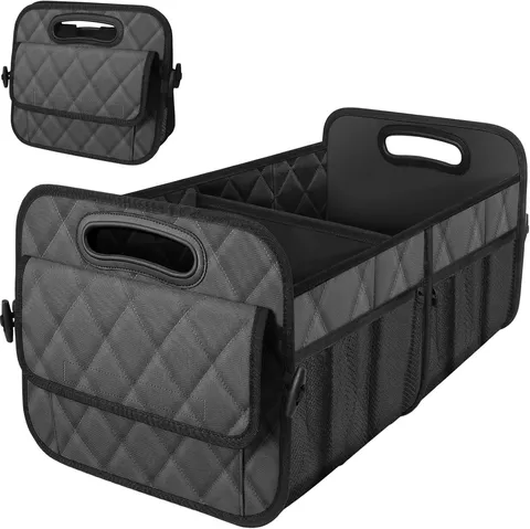 Foldable Car Trunk Organizer Large Capacity Black Quilted Fabric Storage Box With Dividers And Handles For Car SUV Truck