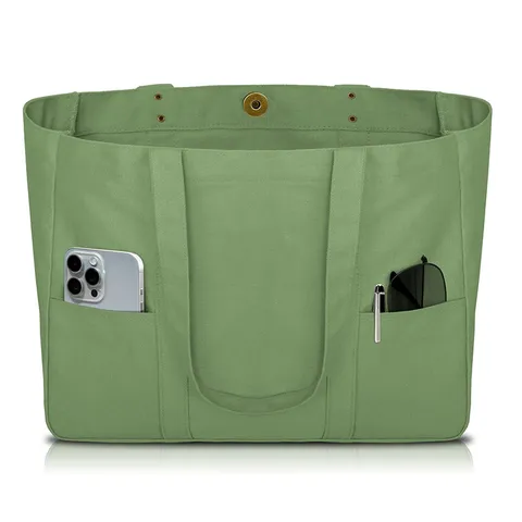 Women's Large Capacity Canvas Tote Bag Casual Multi-Pocket Shoulder Bag Fashion Commute Travel Handbag