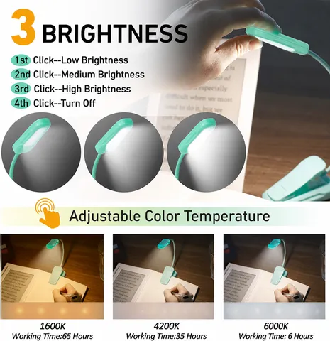 Portable LED Reading Light Clip On Book Light Type C Rechargeable Desk Lamp Flexible Gooseneck Night Light For Reading