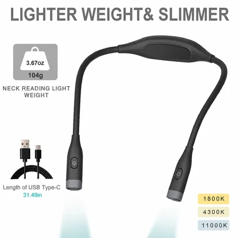 Portable LED Neck Reading Light Rechargeable Hands Free Flexible Book Light For Night Running Working Camping Reading