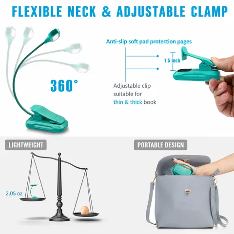 LED Clip On Desk Lamp Eye Caring Reading Light Rechargeable Portable Flexible Gooseneck Study Light For Bedroom Office