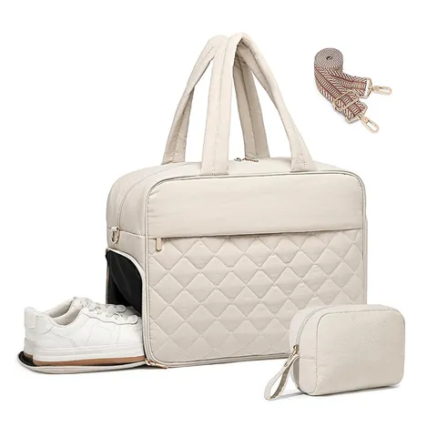 Travel Duffel Bag Quilted Puffy Luggage Bag With Shoe Compartment Wet Dry Separation Waterproof Fitness Yoga Handbag