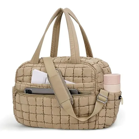 Quilted Travel Duffel Bag Puffy Tote Bag Large Capacity Lightweight Travel Handbag For Women Gym Overnight Daily