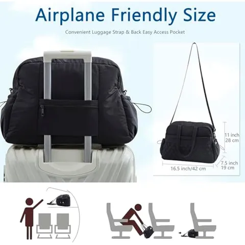 Quilted Travel Duffel Bag Waterproof Nylon Gym Overnight Weekender Bag With Wet Pocket Luggage Strap For Women