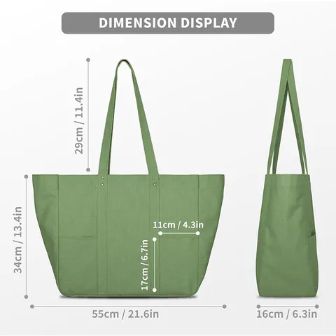 Women's Large Capacity Canvas Tote Bag Casual Multi-Pocket Shoulder Bag Fashion Commute Travel Handbag