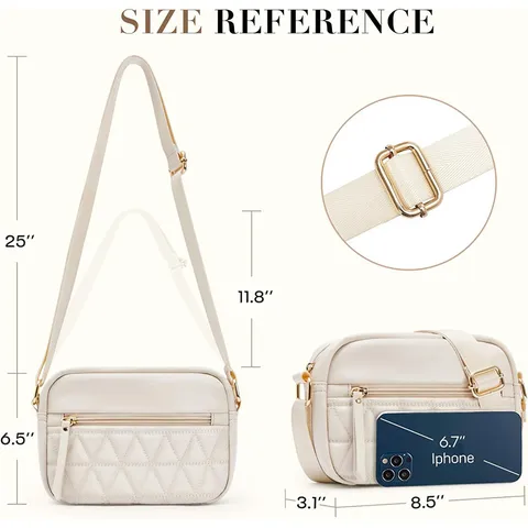 Women's Small Crossbody Bag Soft PU Leather Quilted Shoulder Bag Adjustable Strap Casual Handbag