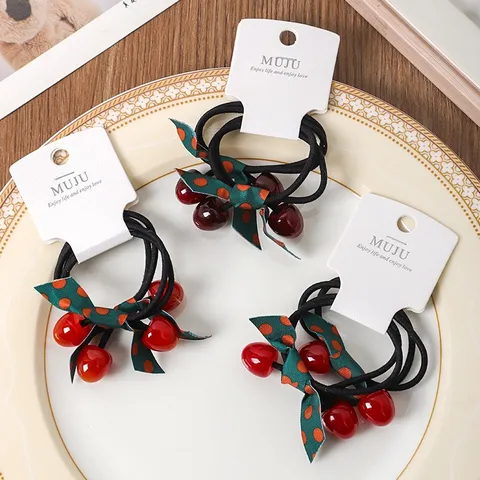 Süße Kirsche Haargummis Hohe Elastizität Gummibänder Süße Frucht Haaraccessoires Für Damen Mädchen Haarstyling