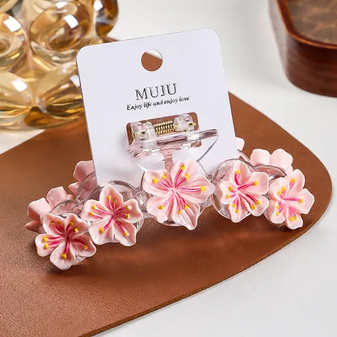 Süße florale Haarkralle Harz Kirschblüte Frangipani Sonnenblume Haarspange Haarschmuck für Damen Haarstyling