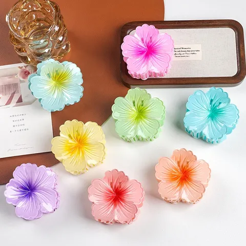 Süße Gradient Frangipani Blume Haarkralle Harz Florale Haarklammer Haarschmuck Für Damen Mädchen Tägliches Styling