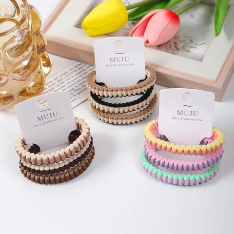 Damen Gestreifte Plissierte Haargummis Elastische Haarbaender Niedlicher Pferdeschwanz Halter Taegliches Haarschmuck 3er-Pack