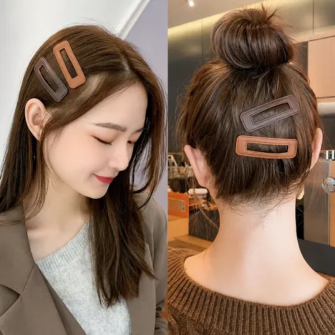 PU Leder Haarspangen Süße Rechteckige Druckknopf Haarklammern Für Damen Tägliche Haarstyling Accessoires Haarspangen