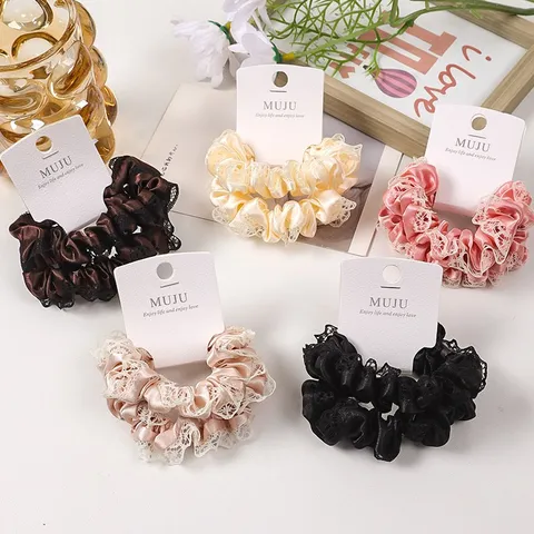 Elegante Spitzen Satin Scrunchies Haarseile Mode Haarschmuck Für Damen Und Mädchen Tägliches Haarstyling