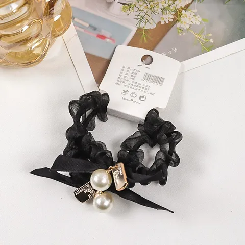 Schicke Netz Schleife Haargummi Mit Künstlicher Perle Anhänger Elegante Damen Pferdeschwanz Halter Haarschmuck