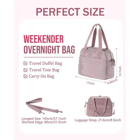 Women Quilted Travel Duffel Bag Large Capacity Nylon Weekender Tote Bag Casual Crossbody Gym Bag For Women