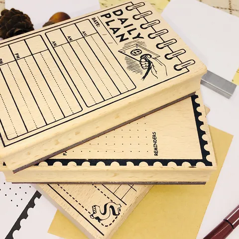 Creatieve Houten Tijdbeheer Dagboek Stempel Dagelijkse Plan Schema Planner Rubber Stempel Vintage Kantoor Kantoorbehoeften Hulpmiddel
