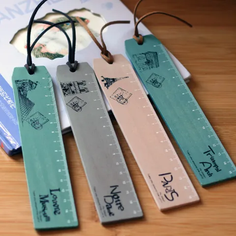 Vintage Paris Architecture Wooden Ruler Bookmark With Rope Retro Landmark Design Student Stationery