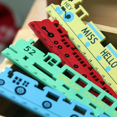 Creative Wooden Cute Train Ruler Student Stationery Candy Color Straight Ruler Measuring Tool For Kids School Office