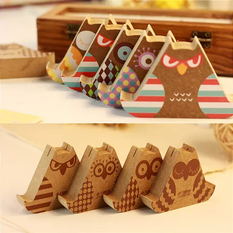 Retro Wooden Owl Phone Stand Cute Desktop Memo Clip Cartoon Animal Phone Holder Office Desk Decoration Gift
