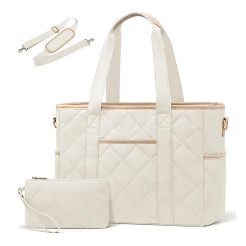 Women Nylon Quilted Tote Bag Large Capacity Casual Shoulder Bag With Pouch Adjustable Strap Laptop Handbag