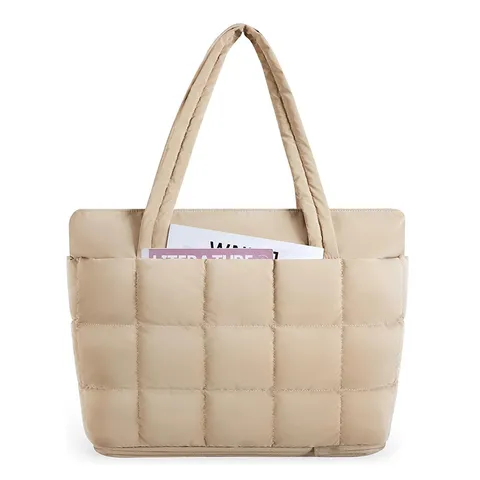 Women's Waterproof Puffer Tote Bag Expandable Quilted Travel Shoulder Bag Large Capacity Handbag